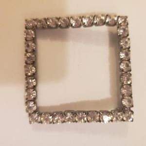 Square rhinestone and silver brooch
